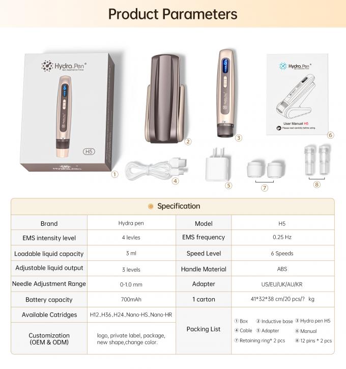 أحدث جهاز تطبيق مصل الوجه الأوتوماتيكي 4 أقطاب EMS Hydra Pen H5، قلم ديرما للوخز الدقيق للبشرة، تجديد الكولاجين 9